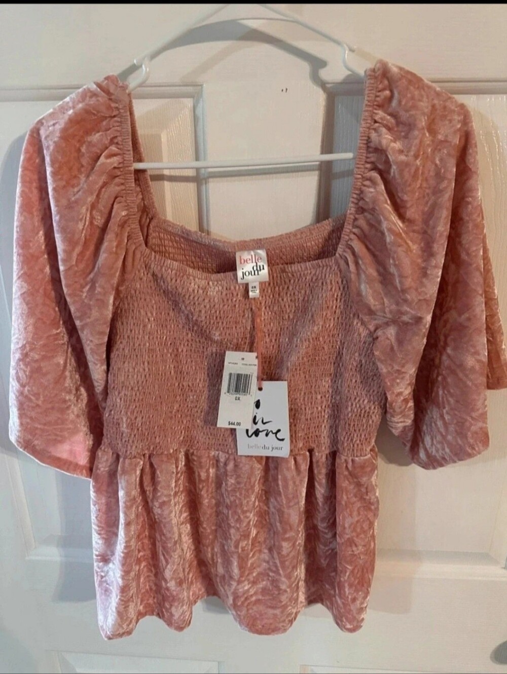 Belle Du Jour Dusty Rose Velvet Smocked Peplum Top